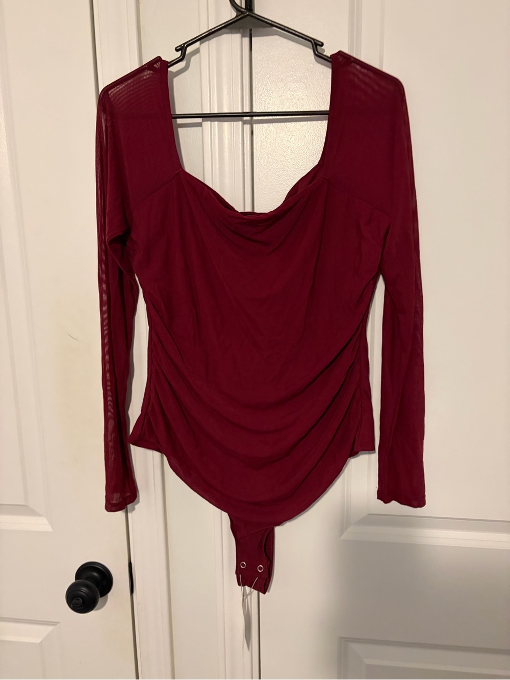 Ruched Burgundy Long Sleeve Bodysuit